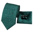 thumbnail image 4 of Hi-Tie Mens Dark Green Ties Silk Paisley Necktie and Pocket Square Cufflinks Set, 4 of 8