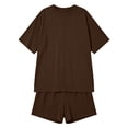 thumbnail image 3 of MAIHAN Womens Two Piece Outfits Summer Outfits Cute Clothes Short Sleeve Tops Shorts Elastic Waist Shorts 2pcs Clothes Set Plus Size Outfits for Curvy Women, 3 of 4