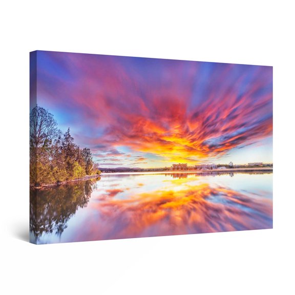 Startonight Canvas Wall Art Abstract - Surreal Golden Sunset on the Lake - Large Framed 32" x 48"