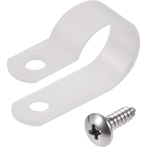 16mm Nylon R Type Cable Clip Wire Clamp with Screws White 100pcs
