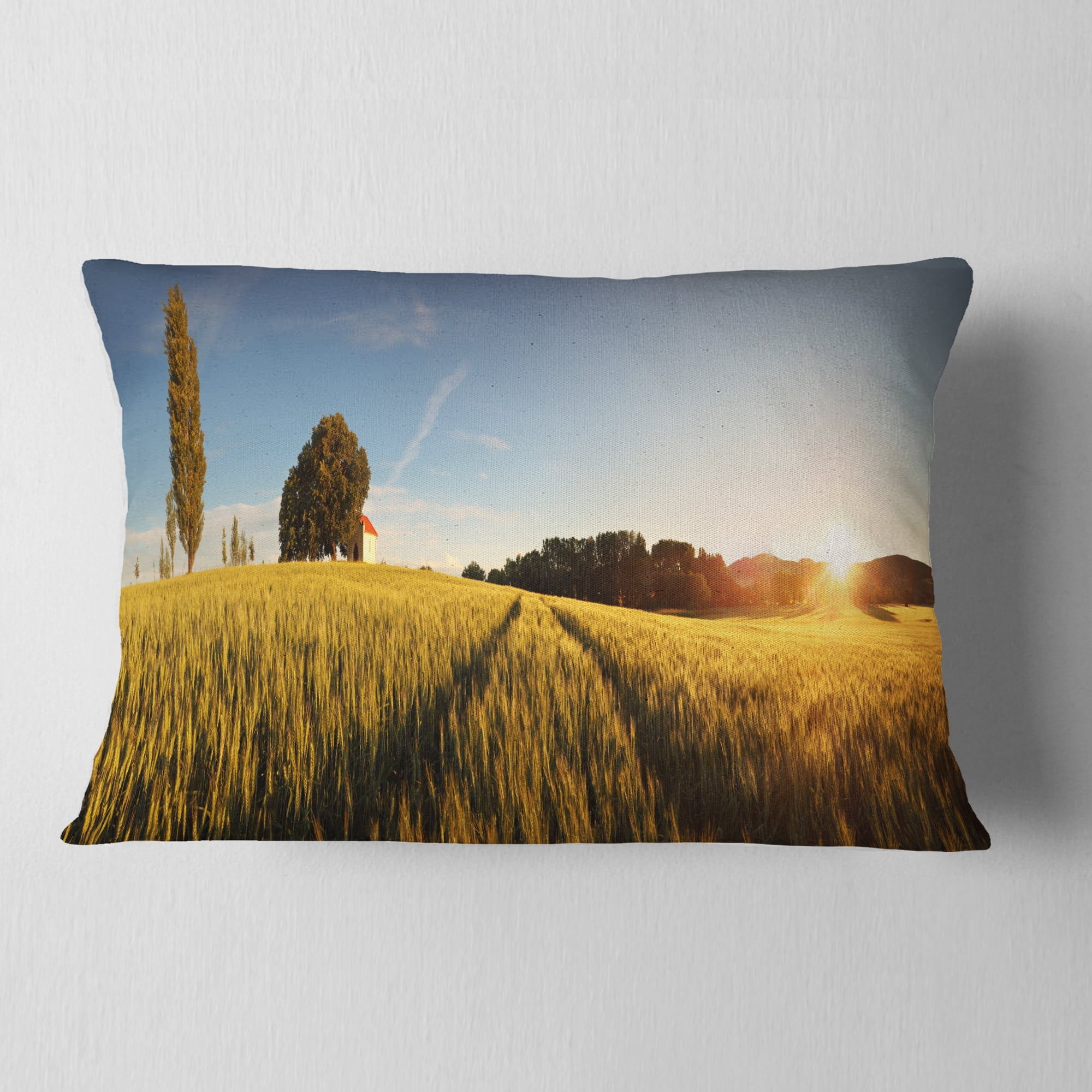 Designart Sunset Over Wheat Field in Slovakia - Photography Throw Pillow - 12x20