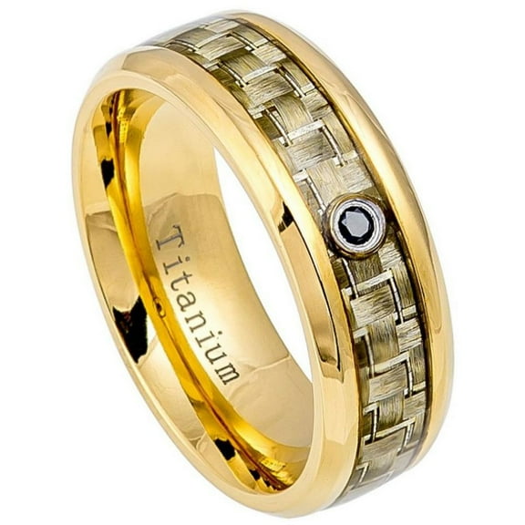 8mm Titanium Band Yellow Gold IP Plated Finish Wedding Band Ring Men Or Ladies