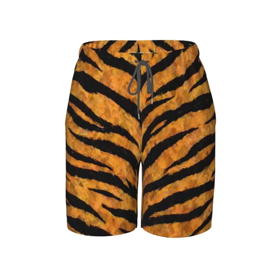 Tiger Stripe Animal Print Beach Pants Lightweight Teen Shorts with Mesh Lining and Drawstring
