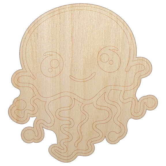 Kawaii Jellyfish Wood Shape Unfinished Piece Cutout Craft DIY Projects - 4.70 Inch Size - 1/8 Inch Thick