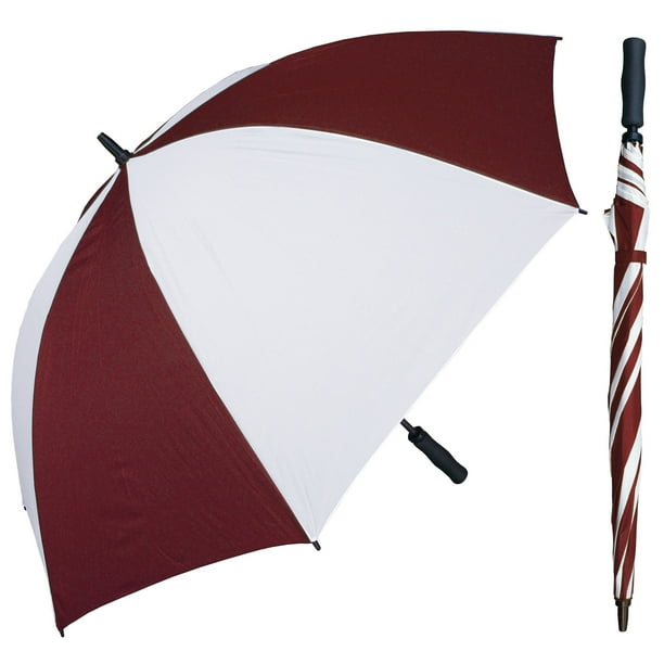60" Burgundy/White Single Canopy Golf Umbrella with Foam HandleInner