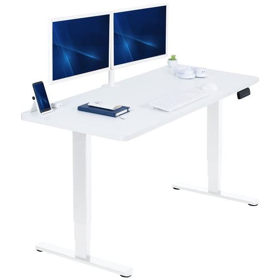 VIVO Electric 60" x 24" Stand Up Desk, White Table Top, White Frame