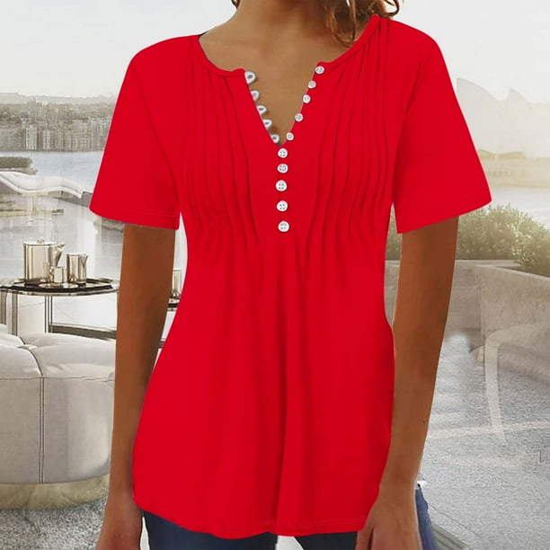 Fiudx Camisas de Mujer Top Corto con Botones y Cuello En V Estampado para Mujer