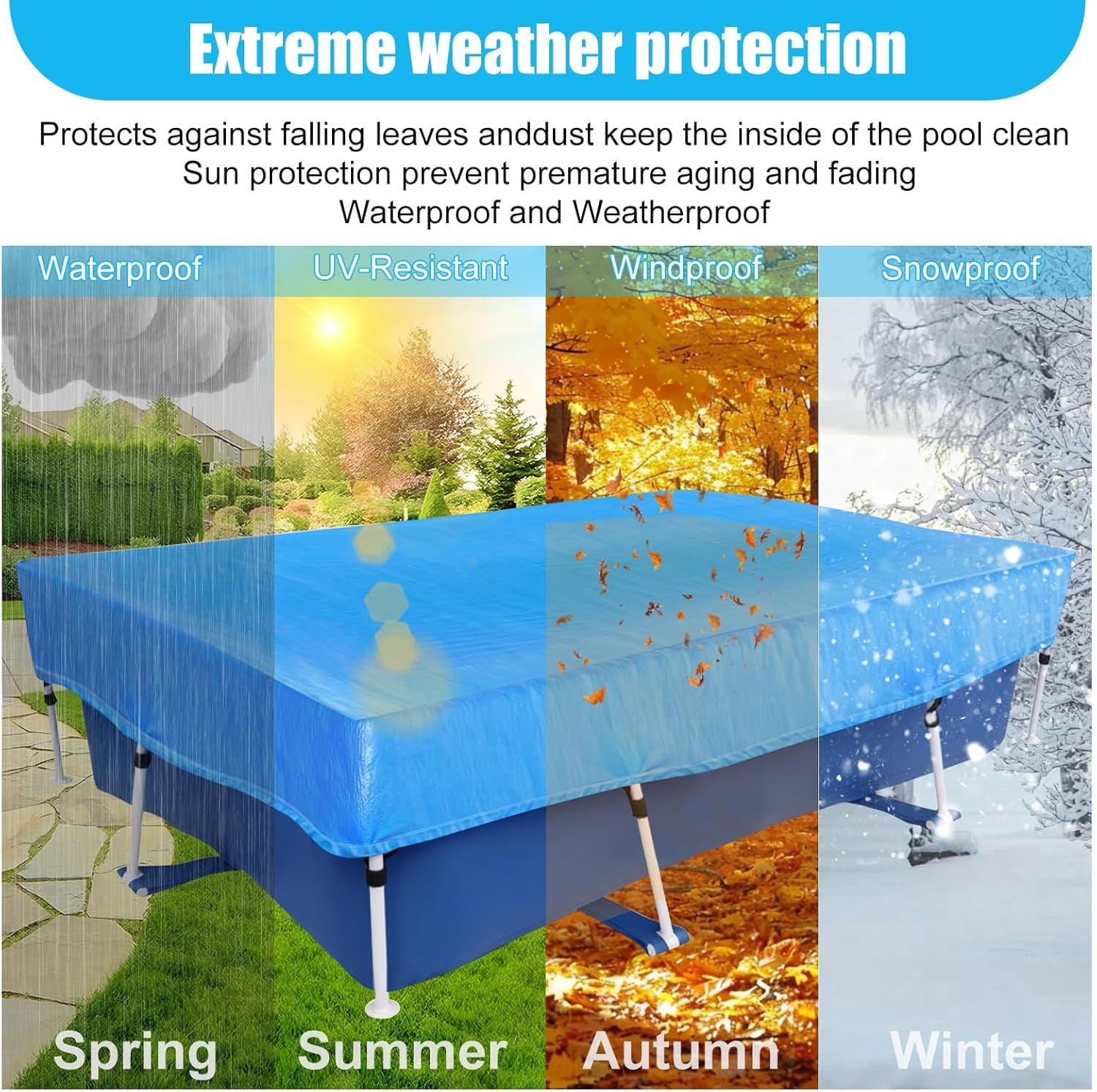 102" x 67" Rectangular Pool Covers for 8.5 ft x 5.6 ft Rectangle Frame Swimming Pools 102 X 63 Durable PE Tarpaulin Dust Proof Rain Proof Garden Outdoor