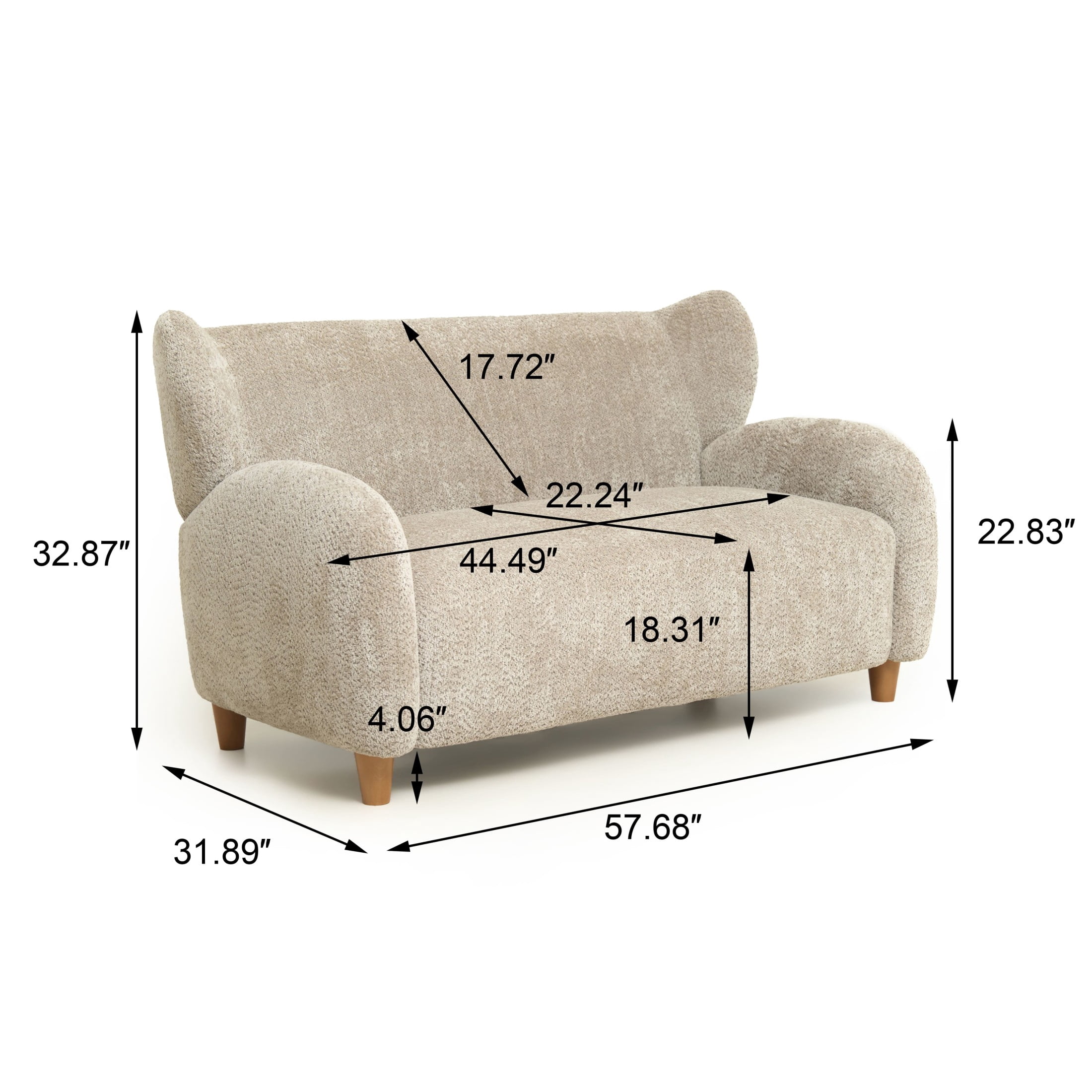 Noble House Misty Nordic 58" Loveseat Accent Chair, Curved Backrest Chenille Fabric Sofa for Living Room, Camel