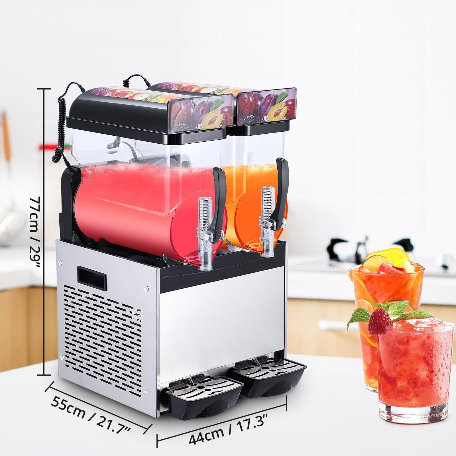 700W Dual Tank Slushie Machine – 15L x 2, Commercial Stainless Steel, Self-Cleaning, High-Speed Frozen Drink Maker for Bar & Home, Black