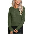 thumbnail image 2 of Qetyuw Cable Knit Sweaters for Women Crew Neck Long Sleeve Pullover Jumper Solid Color Slim Shirts Chunky Casual Sweater, 2 of 5