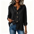 thumbnail image 6 of Women V Neck Button Down Blouse, Roll-Up Long Sleeve Linen Tops Daily Casual Dressy Shirt, 6 of 7