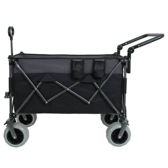 Multi-Functional Push-Pull Folding Wagon Cart with Rotating Handle, 9x4 Inch Beach Tires, 300L XL Heavy-Duty