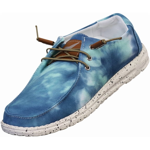 NORTY Womens Boat Shoes Slip On Loafers Canvas Lace Up Sneakers 42071-8B(M)US (Blue)