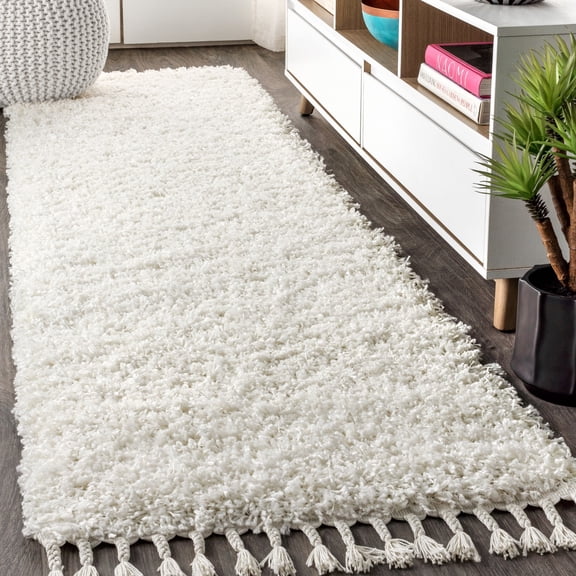 JONATHAN Y MERCER SHAG 2 x 8 Runner Rug, Mercer Plush Tassel - White, MCR100A-28