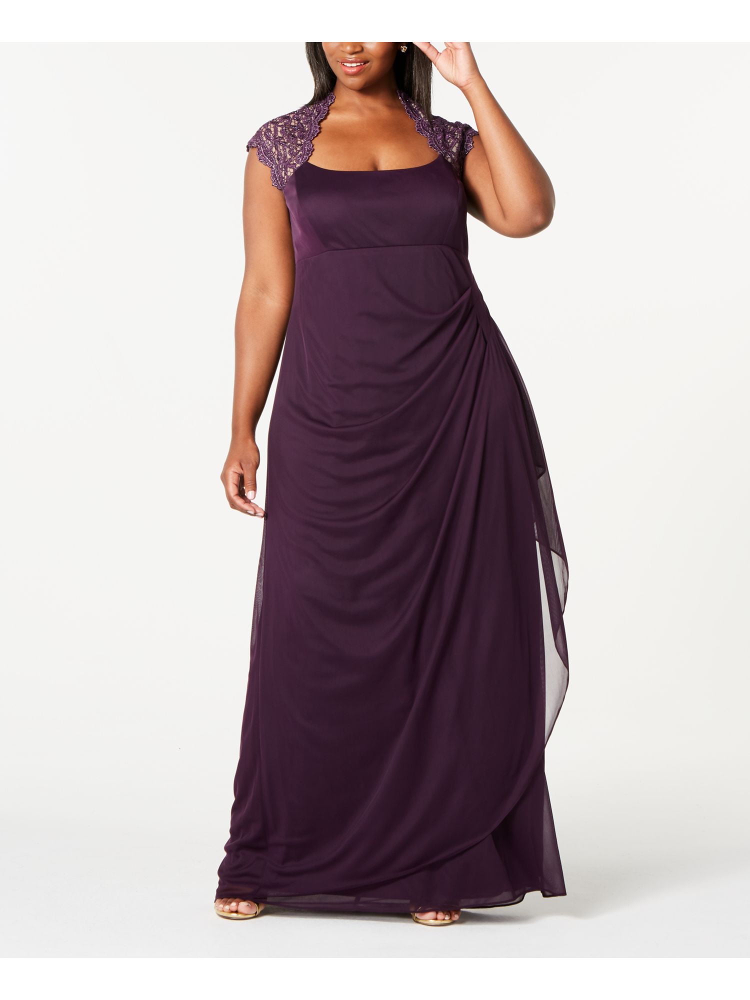 analysere afslappet Studerende X BY XSCAPE Womens Purple Sheer Cap Sleeve Queen Anne Neckline Full-Length  Evening Fit + Flare Dress Plus 14W - Walmart.com