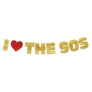 I Love the 90s Glitter Banner - Funny Throwback 1990's Theme Party Decoration, Favors & Supplies