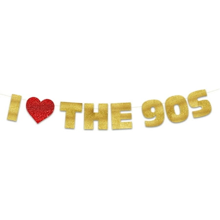 I Love the 90s Glitter Banner - Funny Throwback 1990's Theme Party Decoration, Favors & Supplies