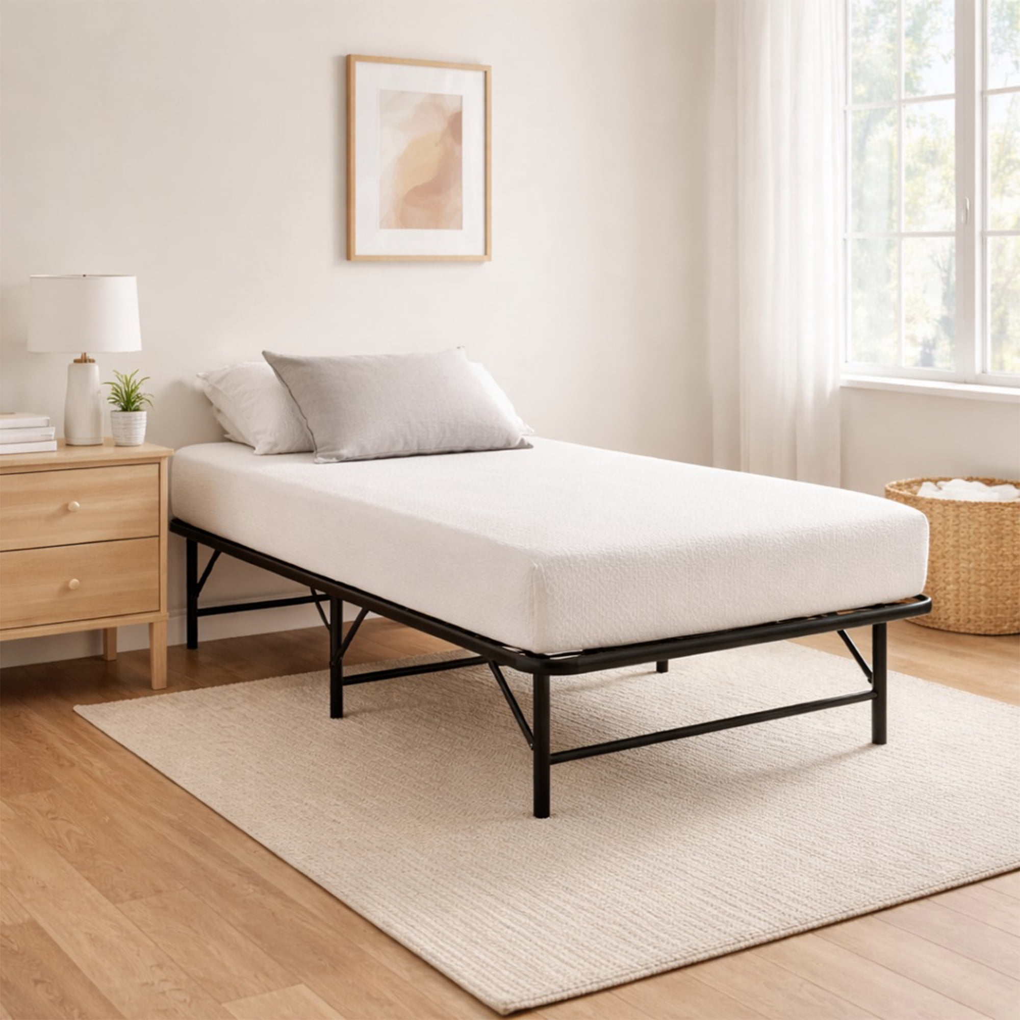 Continental Sleep, 14-Inch Foldable Metal Platform Bed Frame with Tool Free Setup, Sturdy Steel, No Box Spring Needed, 75" x 30", Black
