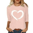 thumbnail image 3 of Ltctricy T Shirts for Women Plus Size 3/4 Length Sleeve Crew Neck Heart Printed Tunic Tops Casual Graphic Tees(Pink,3X-Large), 3 of 3
