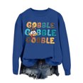 thumbnail image 4 of Wang6 Womens Thanksgiving Graphic Sweatshirts Trendy Gobble Letter Printed Long Sleeve Crew Neck Pullovers Comfy Fall Loose Fit Solid Tshirts Tops Blue L, 4 of 4