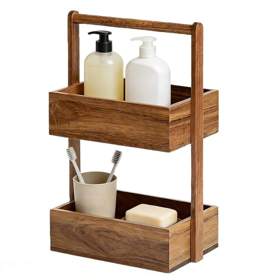 DIYMAG 2-Tier Wooden Bathroom Organizer, Wood Rack for Kitchen Countertop Spice, Vanity, Bathroom, Coffee Bar, Counter Organizer
