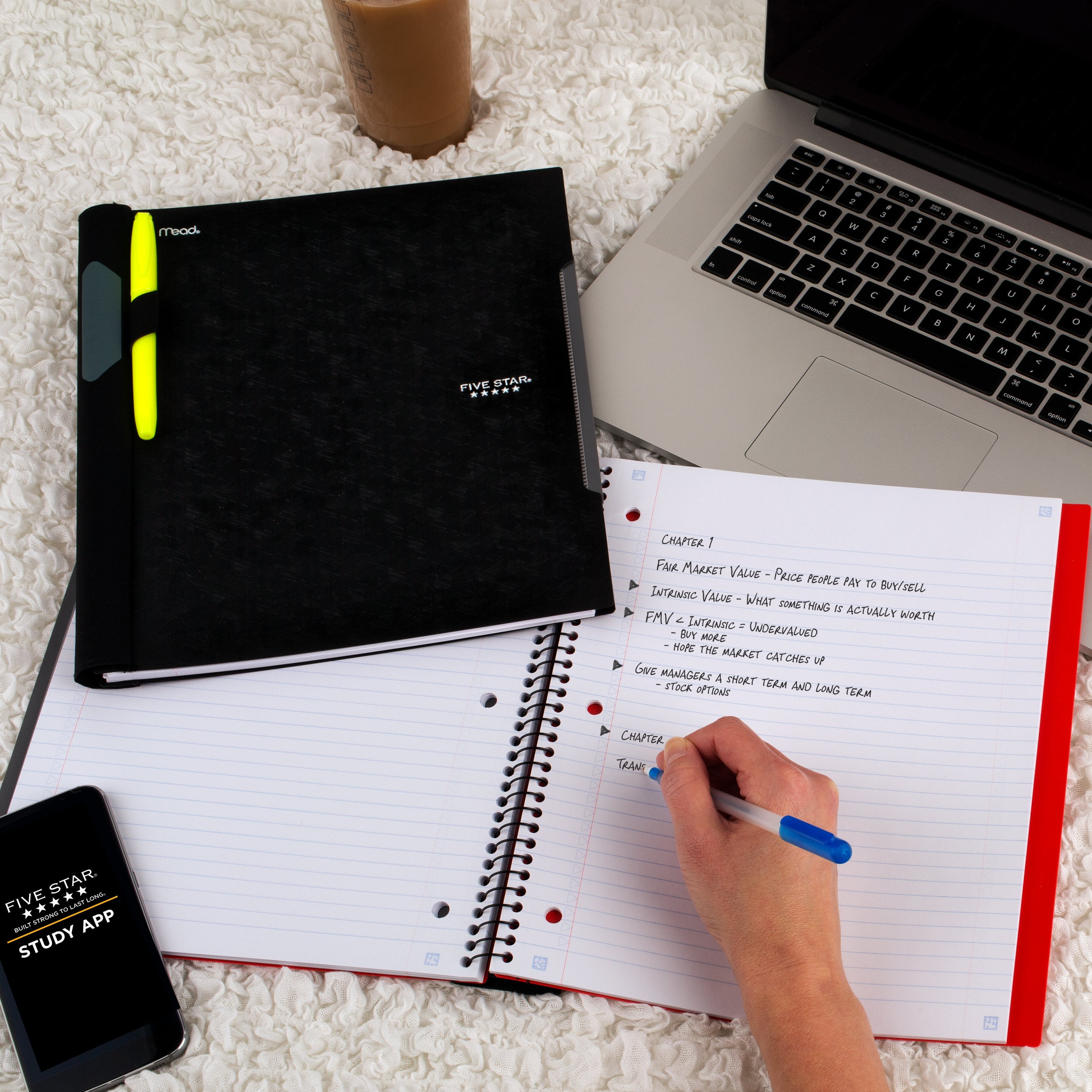 (3 pack) Five Star Advance 1 Subject College Ruled Notebook Plus Study App, 8.5" x 11", Black, Poly, Spiral, 100 Sheets