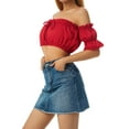 thumbnail image 3 of Coduop Women's Off Shoulder Short Sleeve Tank Top Blouse Ruffled Trim Chest Wrap Crop Tops T-Shirt, 3 of 7