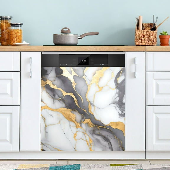 Marble Gold Dishwasher Magnetic Covers Magnet Sticker Kitchen Decor Dishwasher Refrigerator Front Door Covers Decorative Magnetic 23" x 26"