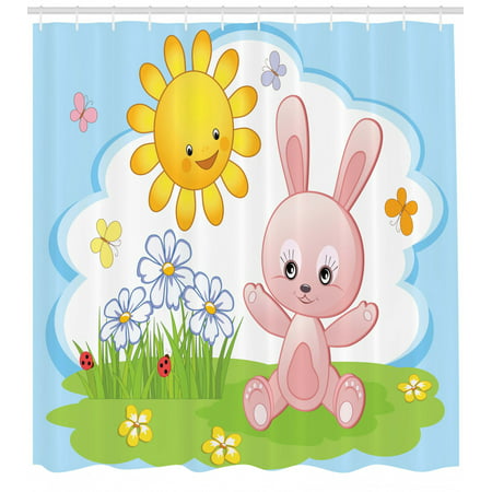 Kids Decor Shower Curtain Cute Bunny, Bugs Bunny Shower Curtain