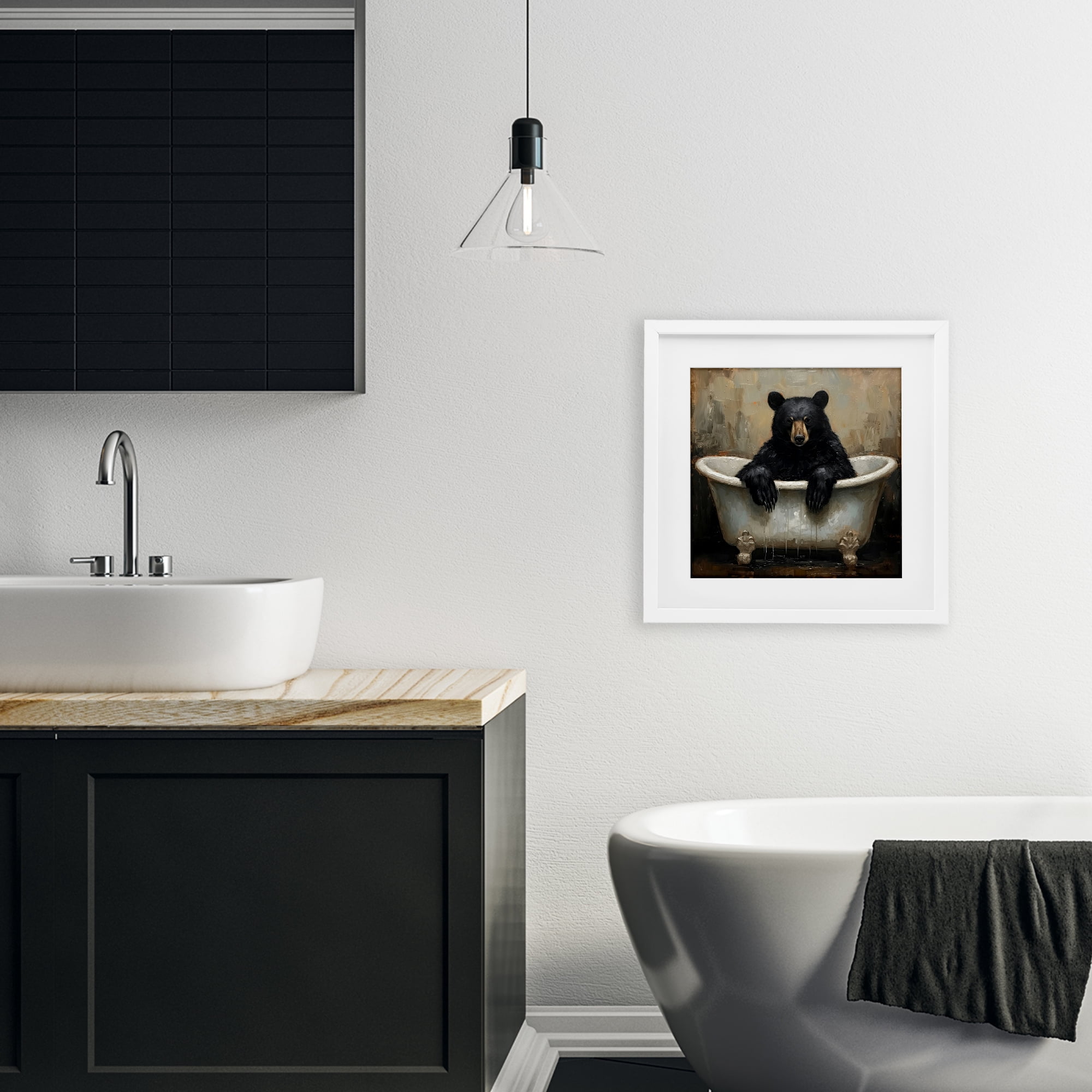 Stupell Industries Black Bear Bath Time White Framed Print Under Glass, design by Tina LeCour