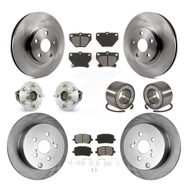 Transit Auto Front Rear Wheel Hub Bearings Assembly Disc Brake Rotors and Semi-Metallic Pads Kit (10Pc) for Car Toyota Matrix Corolla Pontiac Vibe - Left Right Side (Driver Passenger) KBB-106590