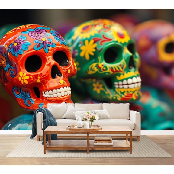 100"x144" Wall Mural Peel and Stick Wallpaper Decorated colorful skulls market Wall Decor Self Adhesive Removable Wall Stickers for Bedroom Living Room