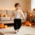 thumbnail image 2 of Baby Boys Girls Clothes Halloween Outfit **Little Boo Letter & Ghost Print** Fuzzy Sweatshirt And Pants 2 Piece Set,18-24M, 2 of 5