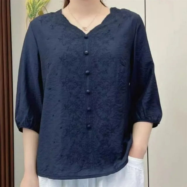 Binmer T-Shirt Brodé à Col Rond Manches Courtes pour Femmes