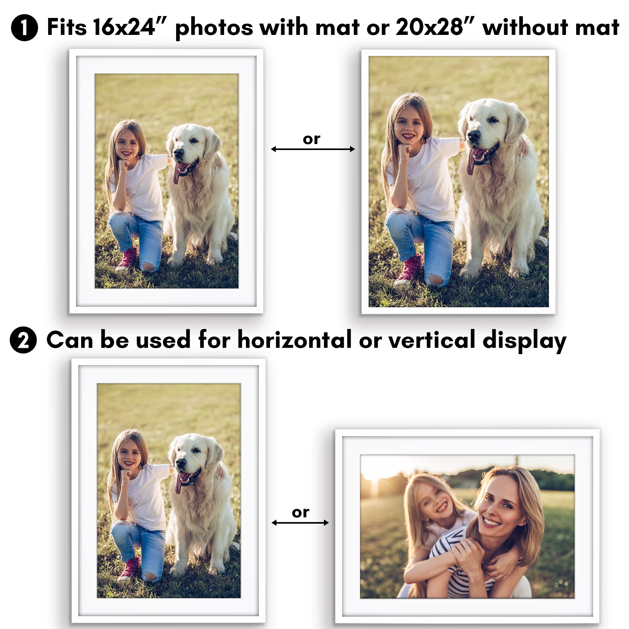 Americanflat 20" x 28" Gallery-Style Picture Frame with Mat to Secure Artwork, Prints, and Photos - White
