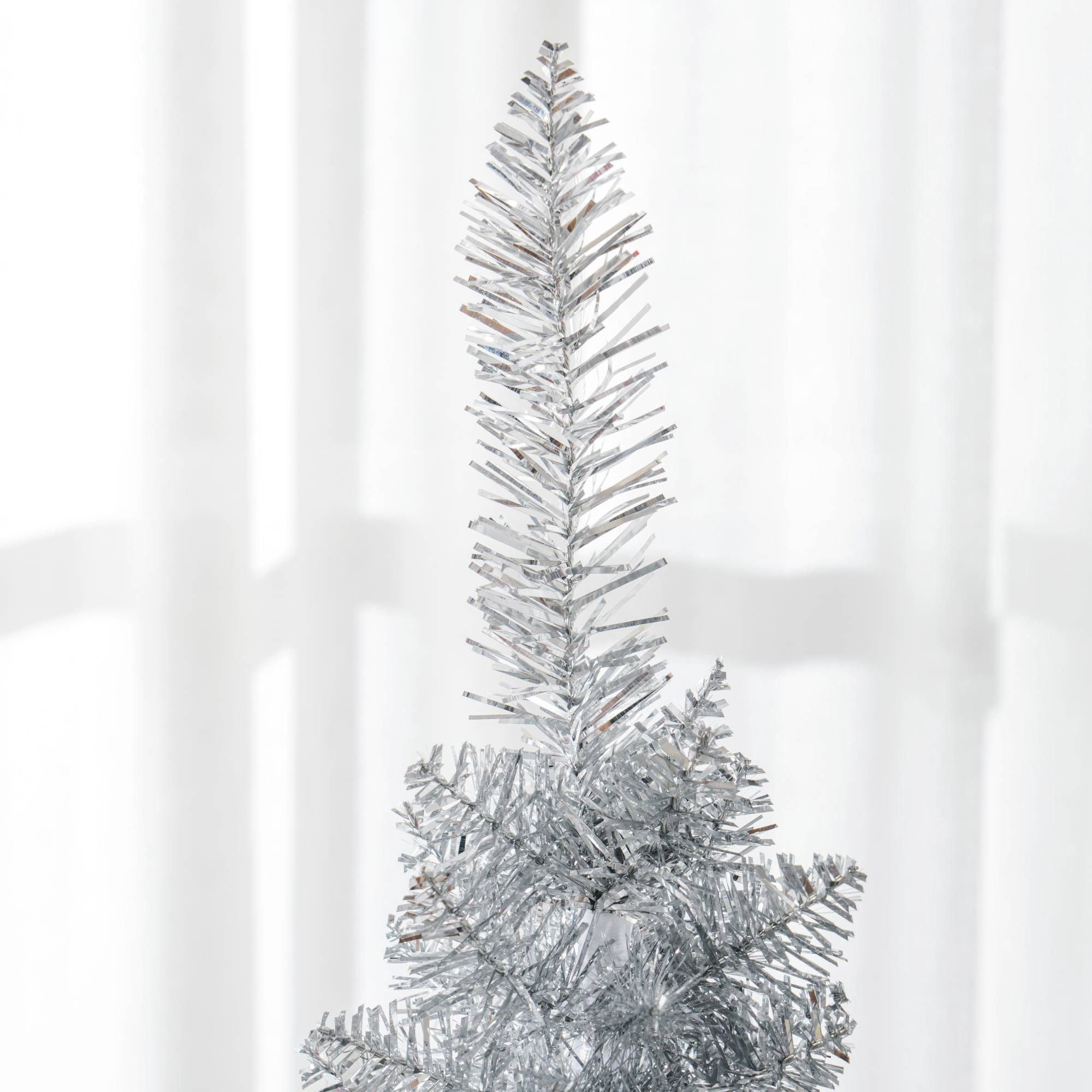 Pencil Artificial Christmas Tree, 5 ft Slim Unlit Holiday Tree with 294 Tips, Plastic Base, 17.75 in Diameter, for Small Spaces