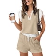thumbnail image 6 of Womens Shorts Sets for Causal Summer Two Piece Tracksuit Lounge Wear Sets Crew Neck Shirt and Beach Shorts with Pockets Gym Airport Yoga Outfit Beige XXXL, 6 of 7