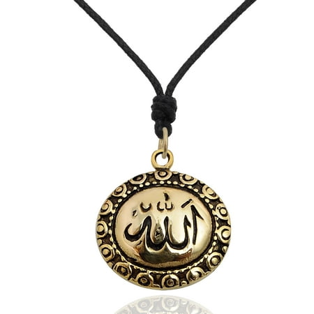 Islam Allah Muslim Quran Handmade Brass Charm Necklace Pendant Jewelry With Cotton