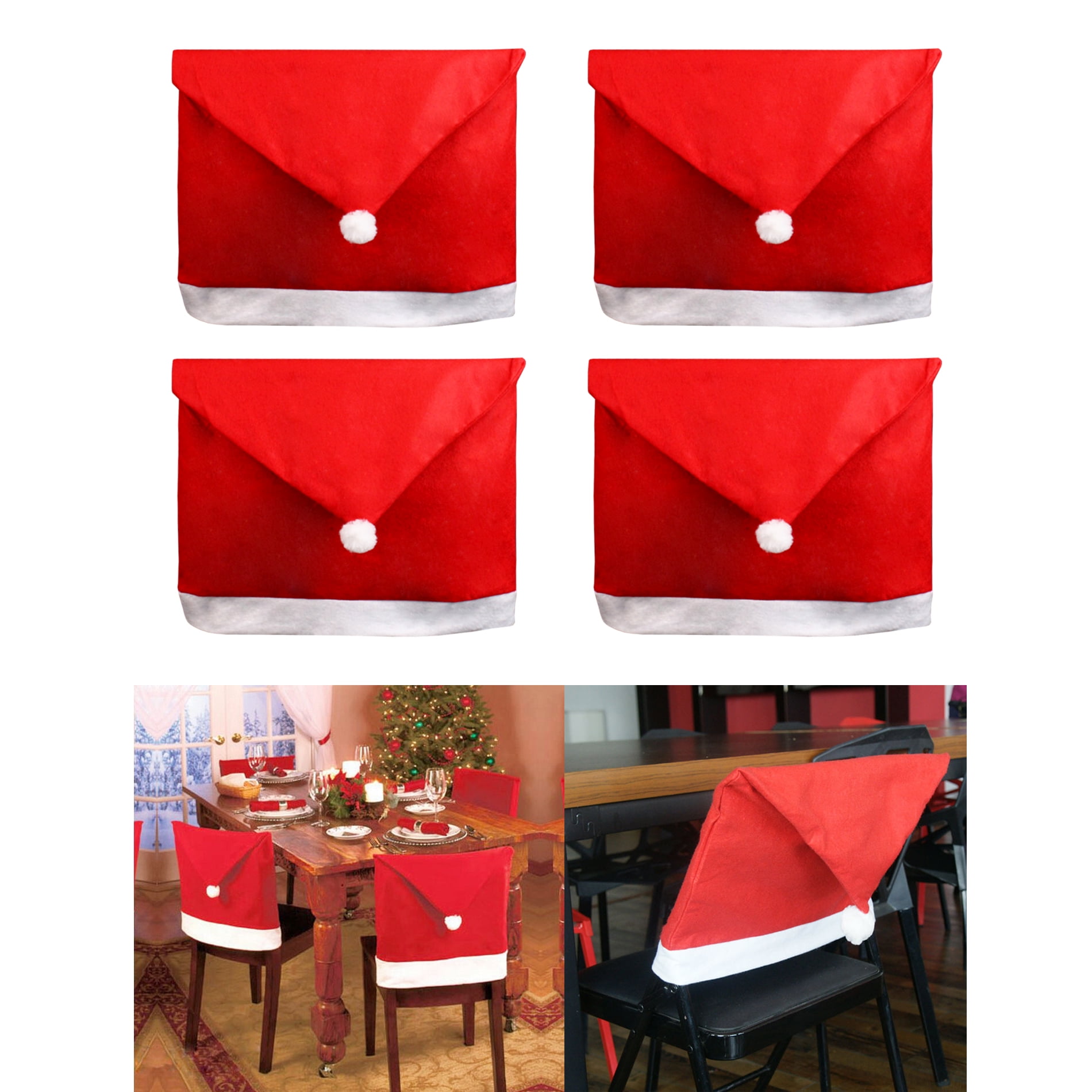 A Christmas Chair Back Cover,Santa Clause Hat,Red Hat Chair Back Cover,Christmas Dining Chair Slipcovers,Xmas Chair Protector For Dining Room Holiday Decorations Banquet Festival Decor N 1 