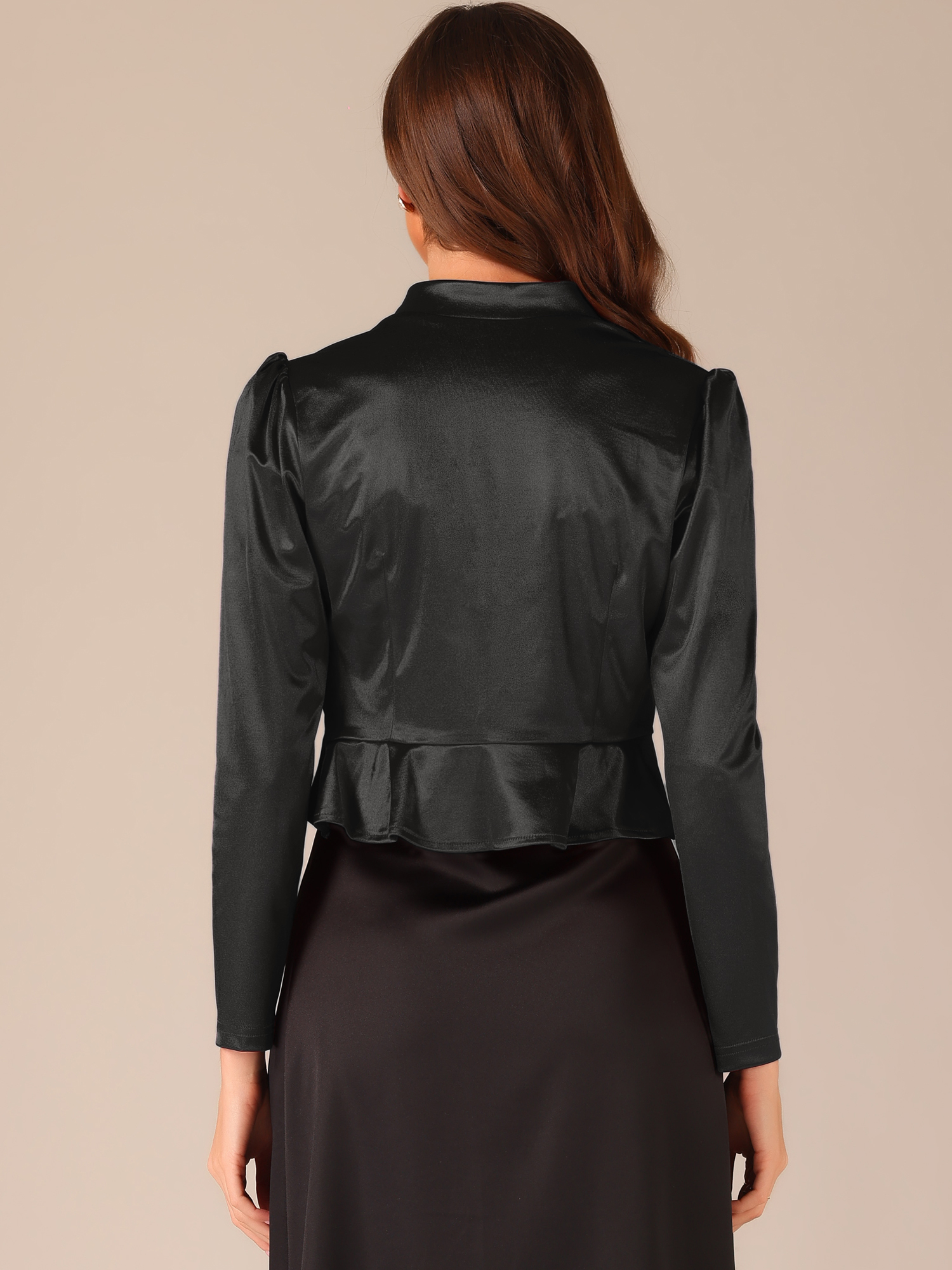 DARING DIVA Women's Satin Jacket Formal Long Sleeves Bolero Shrugs for Dresses L Black