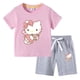 thumbnail image 5 of Conjunto de camiseta de manga corta para niños de Hello Kitty, ropa de algodón para bebés, pantalones cortos de media manga para niños y niñas, traje de dos piezas, 5 of 5