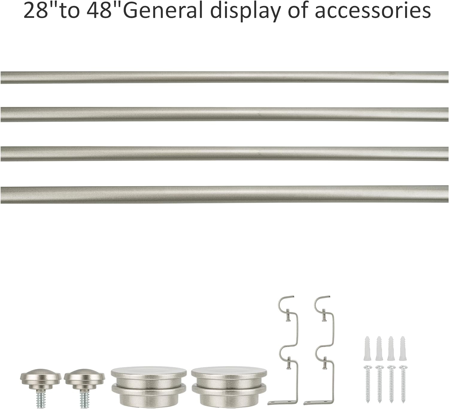 eTeckram 5/8" Double Curtain Rod with Nerveux Finials,Pewter,28‘’-48‘’