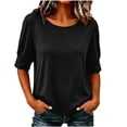 thumbnail image 2 of Naotn Half Short -Sleeve Shirts for Women Summer Casual Loose Fit Crew Neck Tops Trendy Beach Holiday Button Blouses, 2 of 8