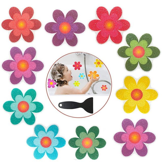 Paquete de 10 pegatinas antideslizantes de flores para bañera y ducha, pegatinas resistentes al agua con pegatinas impermeables y antideslizantes de colores extra