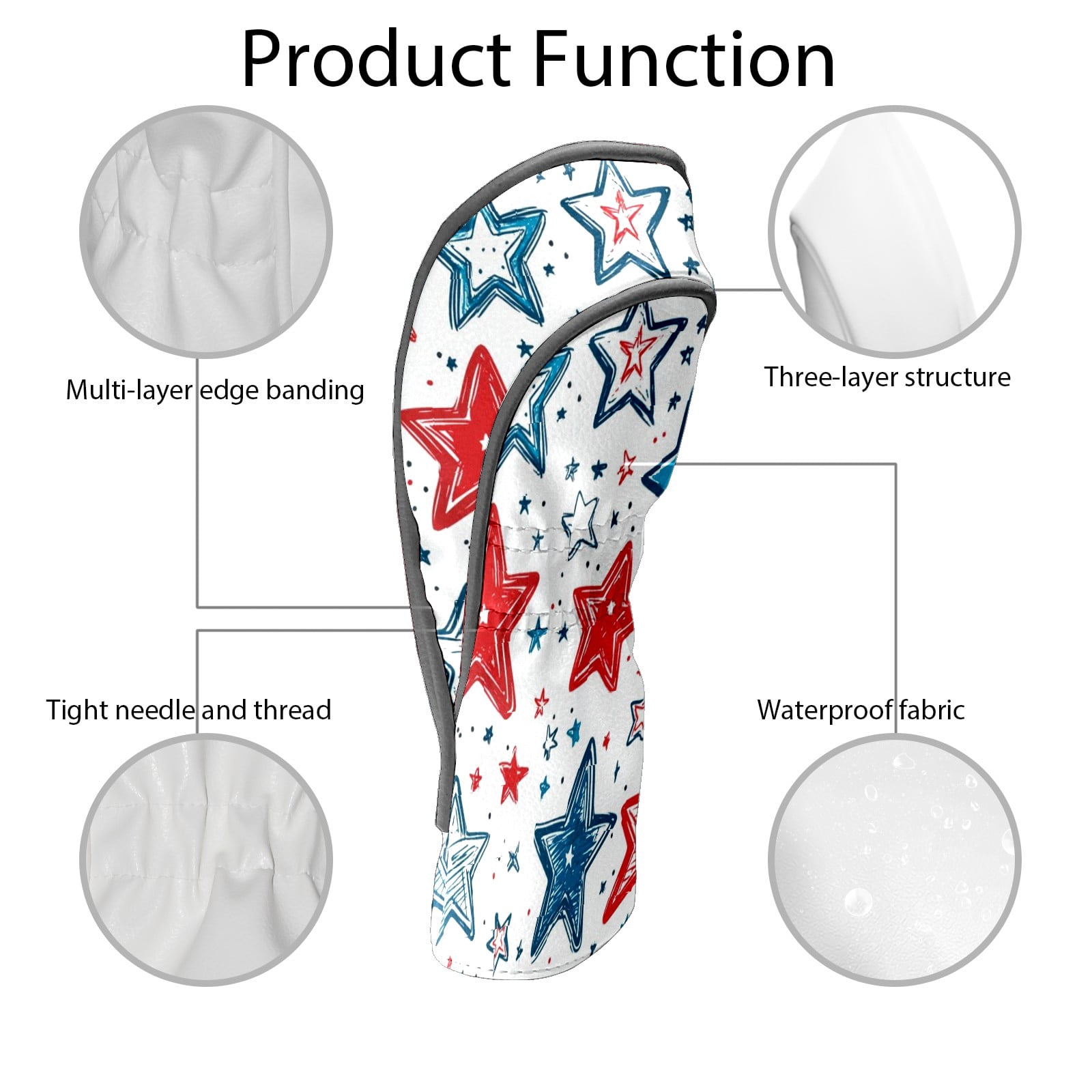 Golf Club Covers PU Leather Waterproof Head Covers for Fairway Woods Hybrids Red And Blue Stars Unisex Fits Most Brands