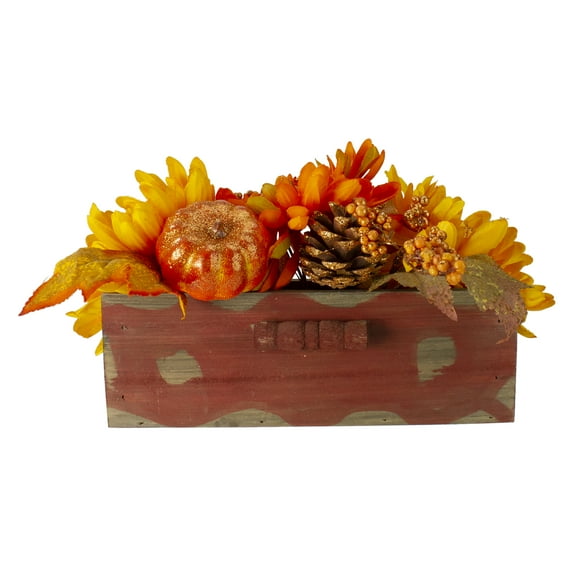 Northlight Glittered Flower Arrangement Box Fall Harvest Centerpiece - 14"