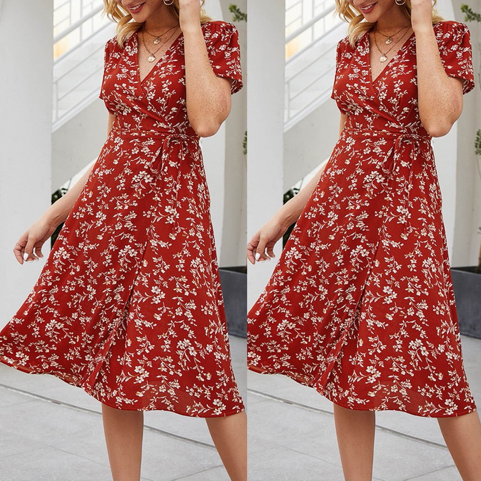 asdoklhq Woman Plus Size Clearance Dresses,Summer Sexy VNeck Printing