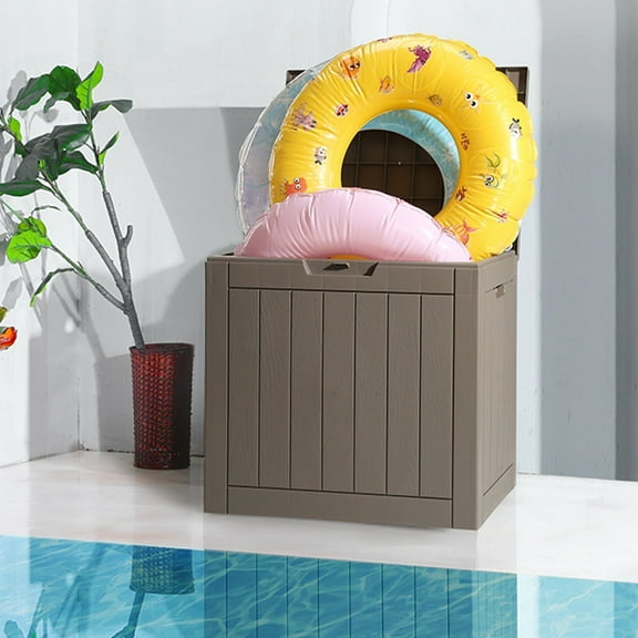 31-Gallon Waterproof Resin Deck Storage Box, Outdoor Organizer for Patio Furniture Cushions, Yard Tools & Pool Supplies (Grey)