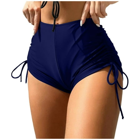 Jdkau Women s High Waisted Cheeky Bikini Bottoms Adjustable Side Tie Swim BottomsBathing Suit Full Coverage Swim BottomsNavy XXL
